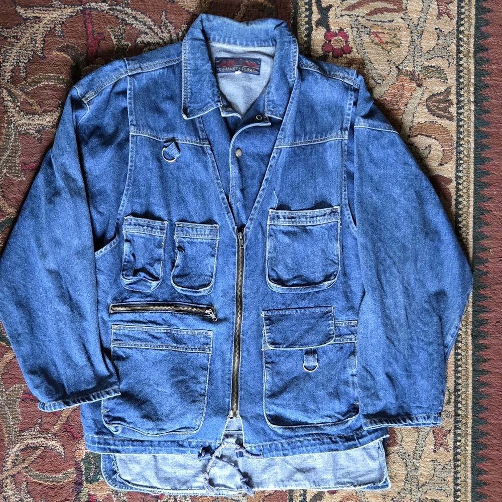 Vintage 1990's Men's Exhaust Jeans Oversized Cargo Utility Jacket XL